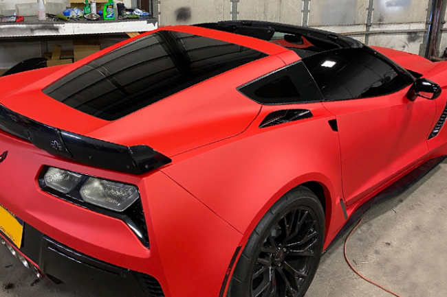Matte Carmine Red-color-change-car-vinyl-wrap-knoxville-tennessee back