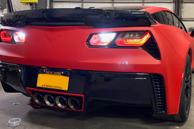 Matte Carmine Red-color-change-car-vinyl-wrap-knoxville-tennessee bumper