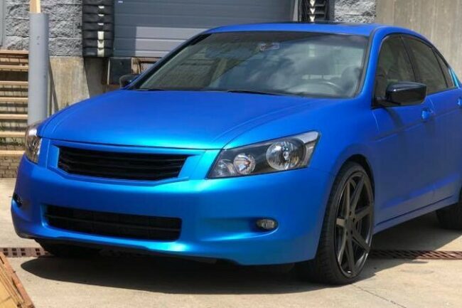 Satin Blue Aluminum-color-change-car-vinyl-wrap-knoxville-tennessee front