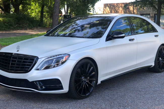 Satin Pearl White-color-change-car-vinyl-wrap-knoxville-tennessee mercedes