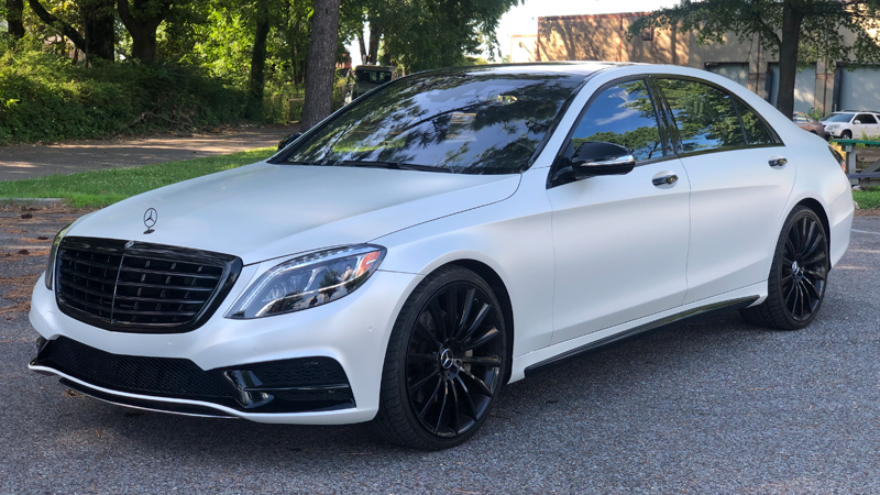 Satin Pearl White-color-change-car-vinyl-wrap-knoxville-tennessee mercedes
