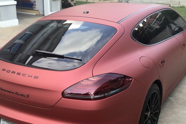 Satin Red Aluminum-color-change-car-vinyl-wrap-knoxville-tennessee back side